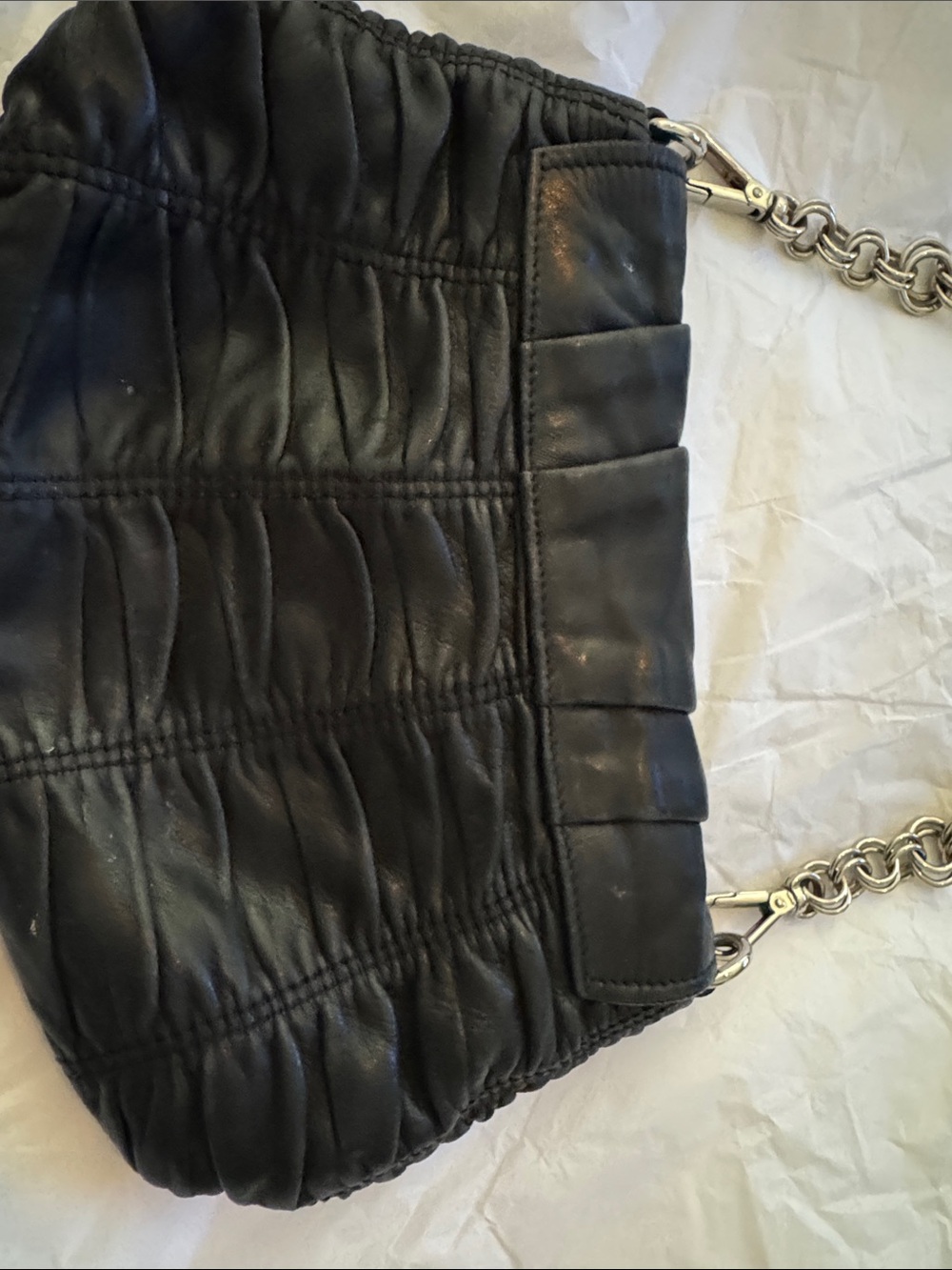 Prada Black Leather Shoulder Bag with Silver Chain - Picture 5 of 11